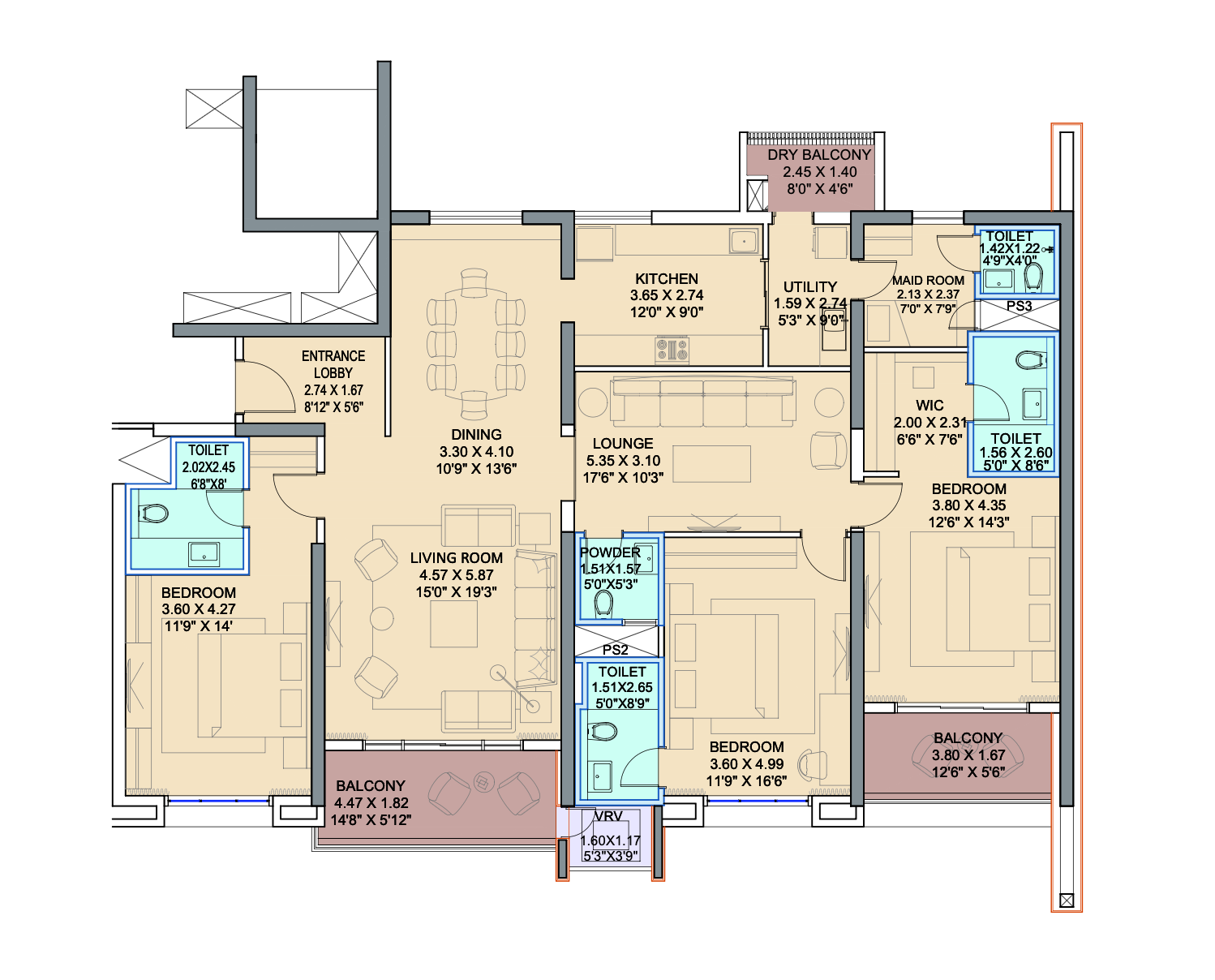 3.5 BHK Floor Plan